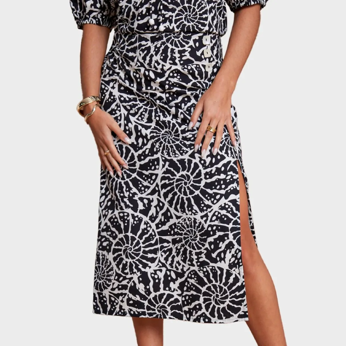 Hot Another Sunday Midi Split Mono Print Skirt Women Skirts