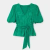 Fashion Another Sunday Puff Sleeve Jacquard Blouse Women Shirts & Blouses