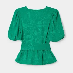 Fashion Another Sunday Puff Sleeve Jacquard Blouse Women Shirts & Blouses