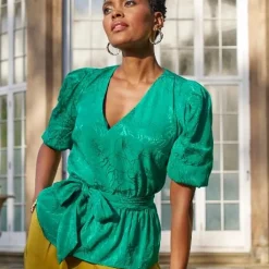 Fashion Another Sunday Puff Sleeve Jacquard Blouse Women Shirts & Blouses