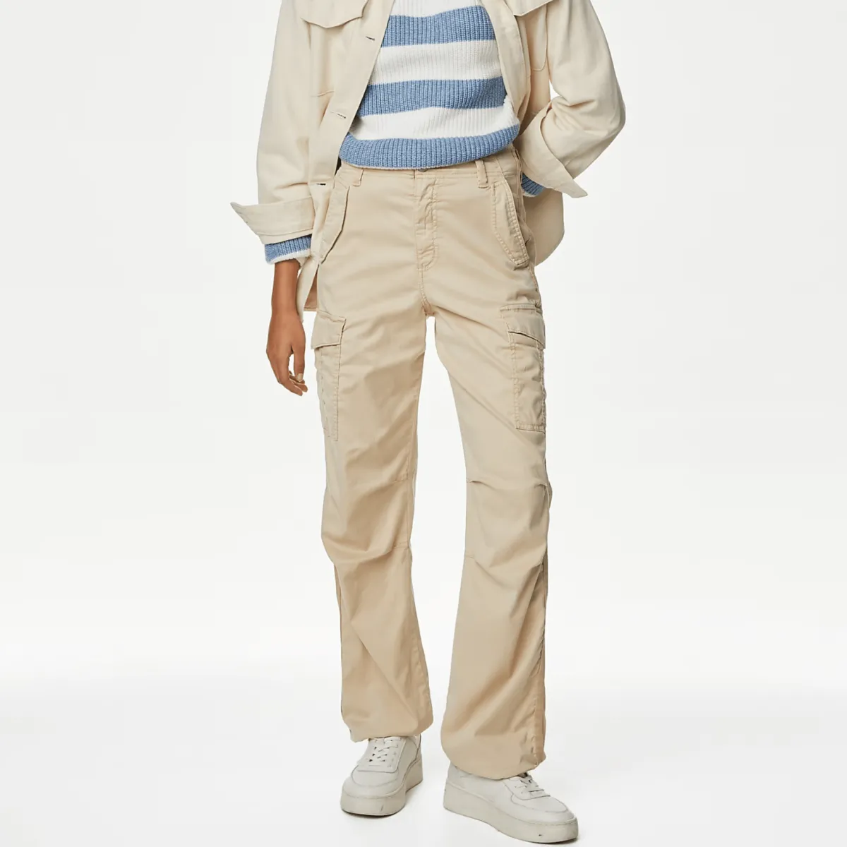 Hot Ex Store Ladies Ecru Lyocell Rich Cargo Trousers Women Trousers