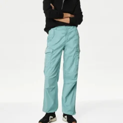Fashion Ex Store Ladies Mid Blue Lyocell Rich Cargo Trousers Women Trousers