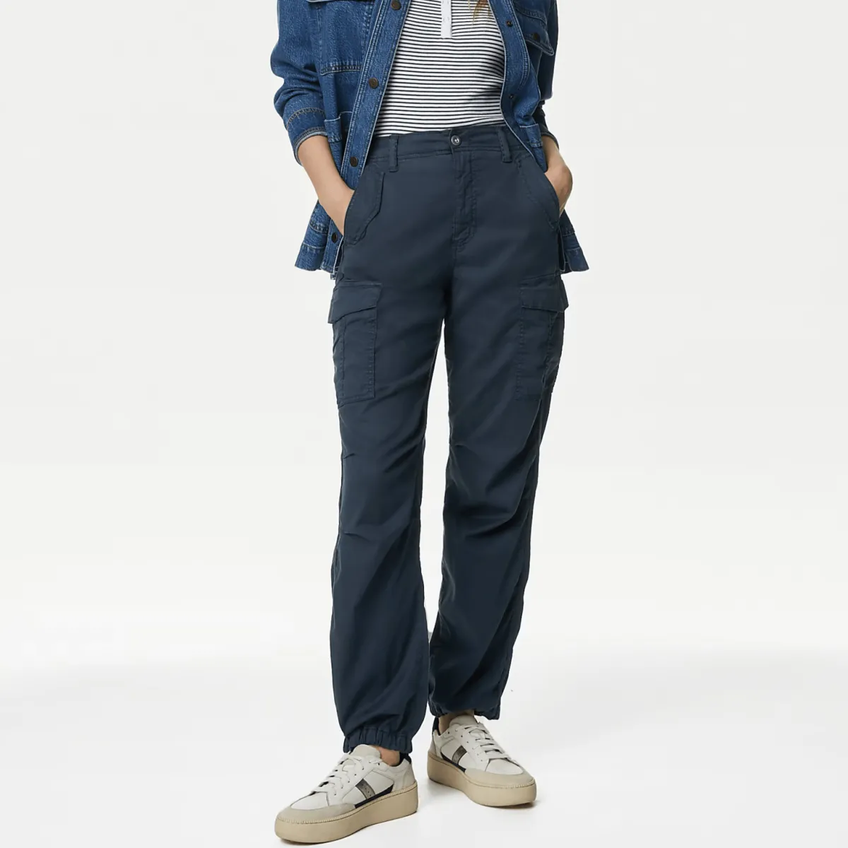 Clearance Ex Store Ladies Navy Lyocell Rich Cargo Trousers Women Trousers