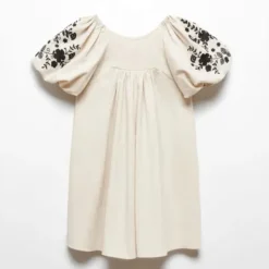 Fashion Girls` Embroidred Floral Linen Mix Dress Kids Dresses