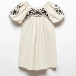 Fashion Girls` Embroidred Floral Linen Mix Dress Kids Dresses