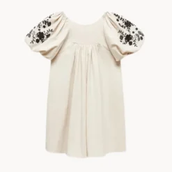 Fashion Girls` Embroidred Floral Linen Mix Dress Kids Dresses