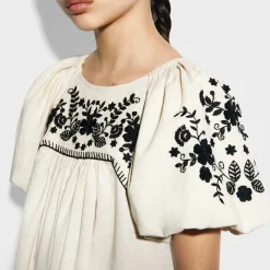 Fashion Girls` Embroidred Floral Linen Mix Dress Kids Dresses