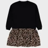 Clearance Girls Leopard Print 2 in 1 Jumper Skirt Kids Dresses