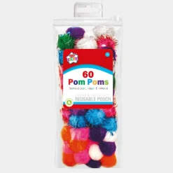 Fashion Glitter Pom Poms 60pc Arts & Crafts