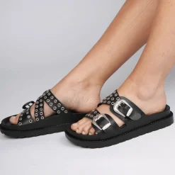 Outlet Ladies Double Buckle Slider Women Footwear