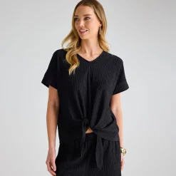 Clearance Ladies Plisse Tie Front Top Women Plissé | Plissé