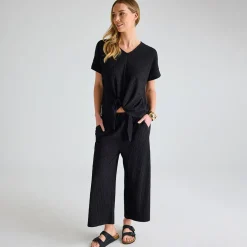 Clearance Ladies Plisse Tie Front Top Women Plissé | Plissé