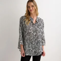 Best Ladies Black/White Leaf Printed Crinkle Shirt Women Shirts & Blouses