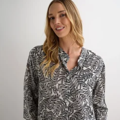 Best Ladies Black/White Leaf Printed Crinkle Shirt Women Shirts & Blouses