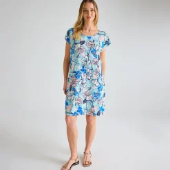 Online Ladies Blue Floral Cap Sleeve Printed Dress Women Dresses | Dresses