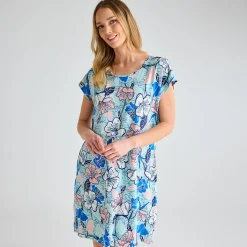 Online Ladies Blue Floral Cap Sleeve Printed Dress Women Dresses | Dresses