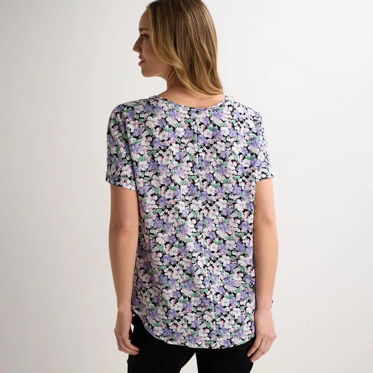 Discount Ladies Blue Floral Printed Viscose Top Women Tops