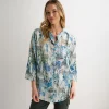 Clearance Ladies Blue Printed Crinkle Shirt Women Shirts & Blouses