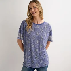 Clearance Ladies Blue Printed Relaxed Fit T-Shirt Women T-Shirts