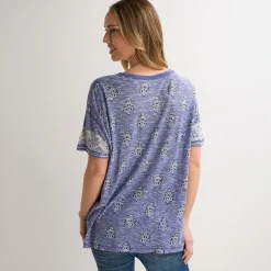 Clearance Ladies Blue Printed Relaxed Fit T-Shirt Women T-Shirts