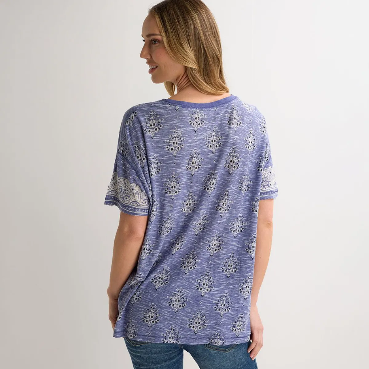 Clearance Ladies Blue Printed Relaxed Fit T-Shirt Women T-Shirts