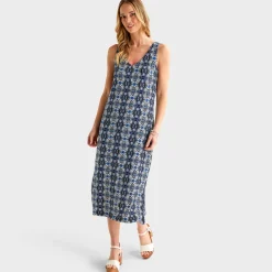 Discount Ladies Blue V Neck Sleeveless Dress Women Dresses | Dresses