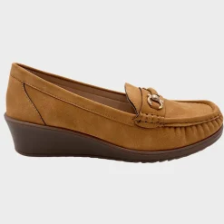 Fashion Ladies Camel Wedge Snaffle Trim Women Footwear