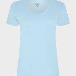 New Ladies Chambray Blue V Neck T-Shirt Women Basics | T-Shirts