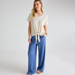 Discount Ladies Cream Plisse Tie Front Top Women Plissé | Plissé