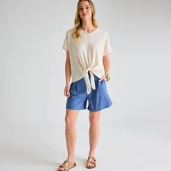 Discount Ladies Cream Plisse Tie Front Top Women Plissé | Plissé