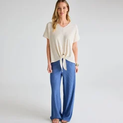 Discount Ladies Cream Plisse Tie Front Top Women Plissé | Plissé