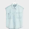 Sale Ladies Denim Blue Tencel Sleeveless Shirt Women Shirts & Blouses
