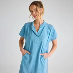 Discount Ladies Denim Linen Pocket Dress Women Linen | Dresses