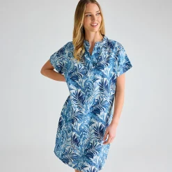 Hot Ladies Denim Mix Linen Printed Pocket Dress Women Linen | Dresses