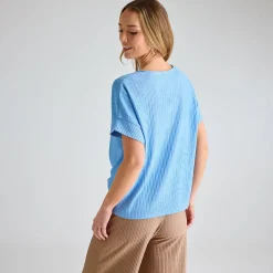 Hot Ladies Denim Plisse Tie Front Top Women Plissé | Plissé