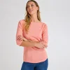 Outlet Ladies Desert Flower 3/4 Sleeve Slash Neck Top Women Basics | Longsleeves
