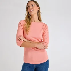 Outlet Ladies Desert Flower 3/4 Sleeve Slash Neck Top Women Basics | Longsleeves