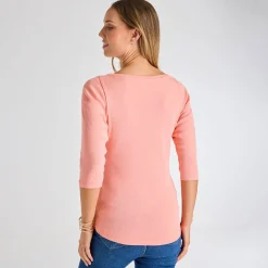 Outlet Ladies Desert Flower 3/4 Sleeve Slash Neck Top Women Basics | Longsleeves