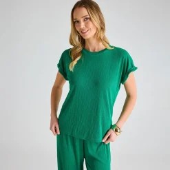 Clearance Ladies Emerald Ribbed Plisse Top Women Plissé | Plissé