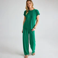 Clearance Ladies Emerald Ribbed Plisse Top Women Plissé | Plissé