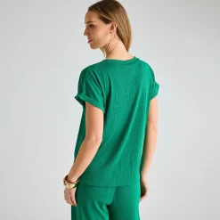 Clearance Ladies Emerald Ribbed Plisse Top Women Plissé | Plissé