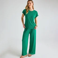 Clearance Ladies Emerald Ribbed Plisse Top Women Plissé | Plissé