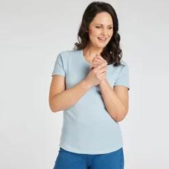 Hot Ladies Essential Crew Neck Tee Light Blue Women Basics