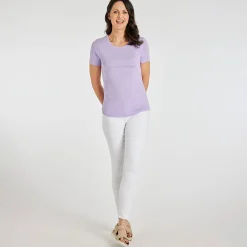 Outlet Ladies Essential Crew Neck Tee Lavender Women Basics