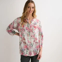 New Ladies Fuchsia Printed Crinkle Shirt Women Shirts & Blouses