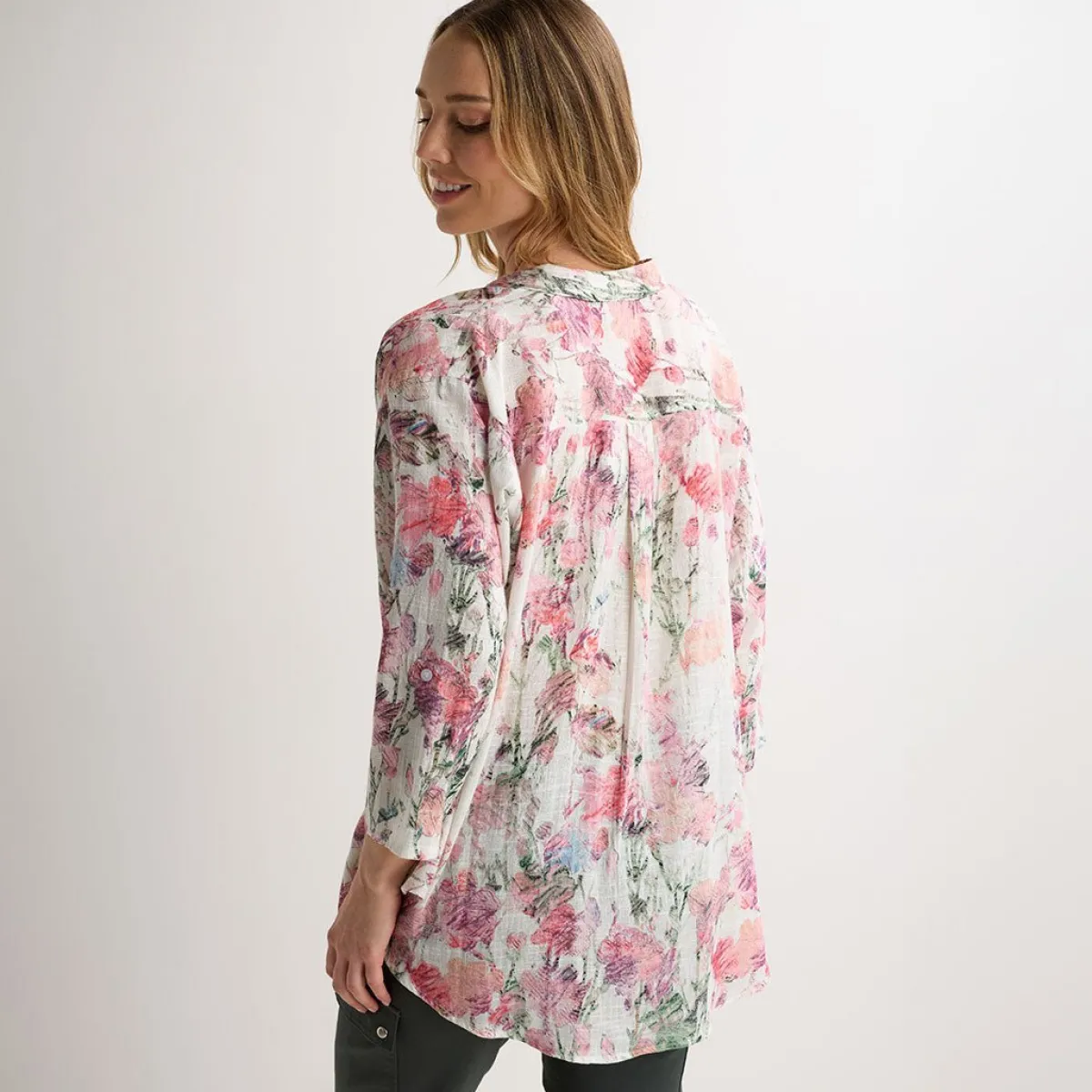 New Ladies Fuchsia Printed Crinkle Shirt Women Shirts & Blouses