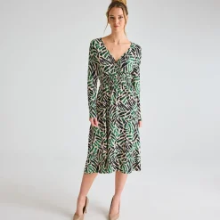 Online Ladies Green Mosaic V Neck Printed Dress Women Dresses | Dresses