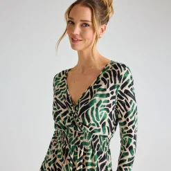 Online Ladies Green Mosaic V Neck Printed Dress Women Dresses | Dresses