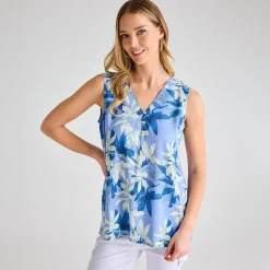 Discount Ladies Hydrangea Palm Printed V-neck T-shirt Women Tops