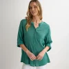 Discount Ladies Jade Crinkle Button Through Shirt Women Shirts & Blouses